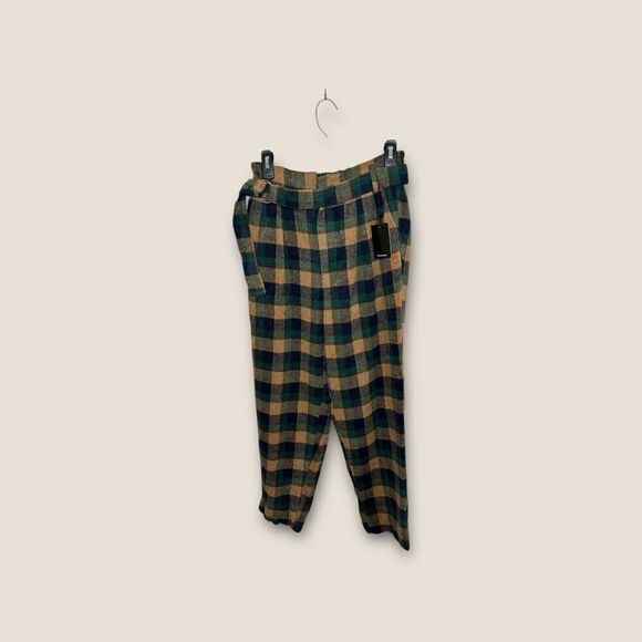 OAT New York Green Flannel Belted Paperbag Waist Trouser Pants Size Medium NWT - Picture 3 of 10